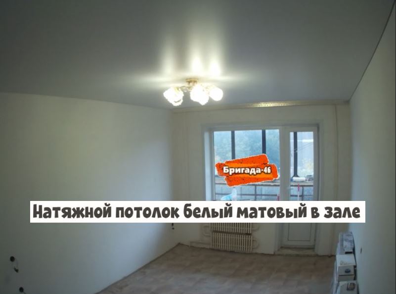 Натяжной потолок белый матовый в зале фото